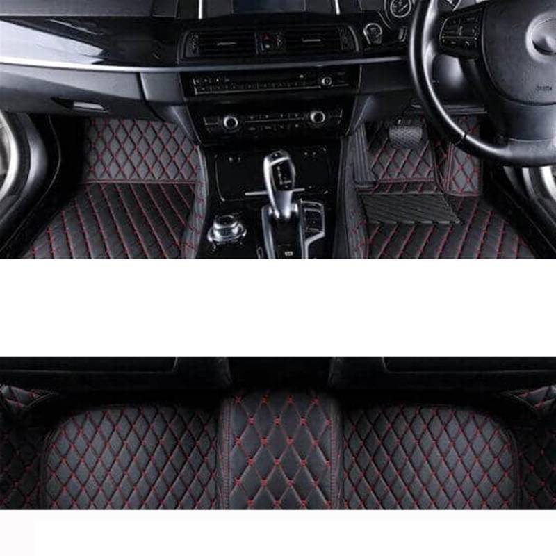 LAINGJINGMEI Teppiche kompatibel for Toyota Land Cruiser 2020 2019 2018 2017 Auto-Fußmatten Styling individuelle Innenausstattung Leder wasserdichte Teppiche(RHD BLACK RED) von LAINGJINGMEI