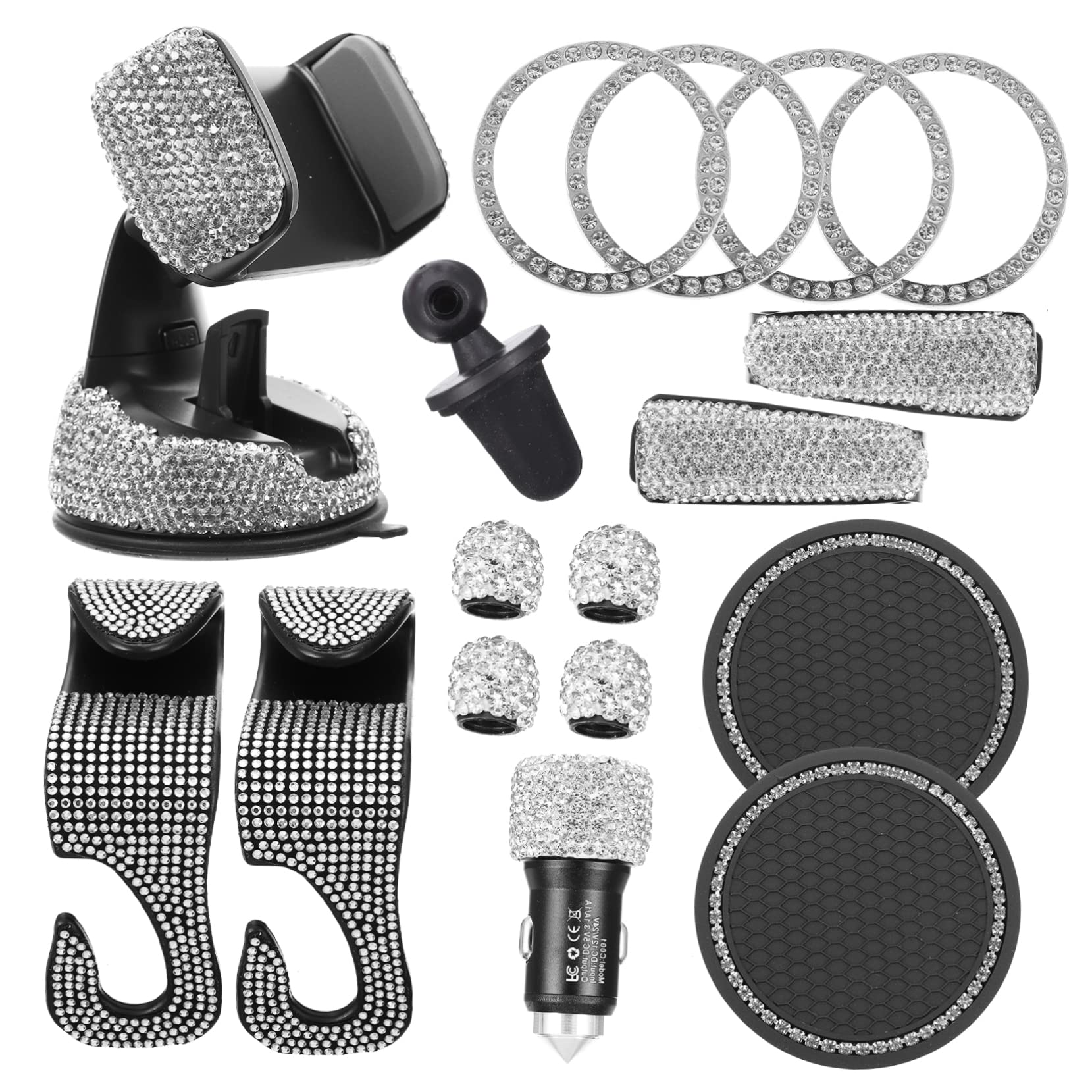 LALADEFIEE 1 Set Autozubehör Strass Zündknopf Ring Untersetzer Mit Universal Handyhalterung Für Armaturenbrett Stabiler Handyhalter Für Sicheres Fahren Elegantes Design Und Einfache Montage von LALADEFIEE