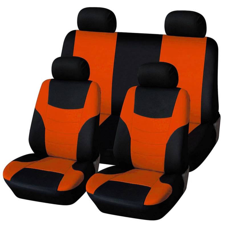 LALADEFIEE 8 Teiliger Universal Sitzbezug Für Klassische Autos Sitzschutz Und Styling Set Orange rutschfest Und Pflegeleicht Ideal Für Fahrersitz Und Beifahrersitz Schutzbezug Für PKW von LALADEFIEE