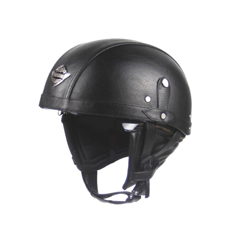 LALADEFIEE Vintage Halbhelm Aus PU Leder Für Schwarz Outdoor Reitschutzhelm Für Herren Retro Design Ideal Für Roller Und Scooter ECE DOT Zertifiziert von LALADEFIEE