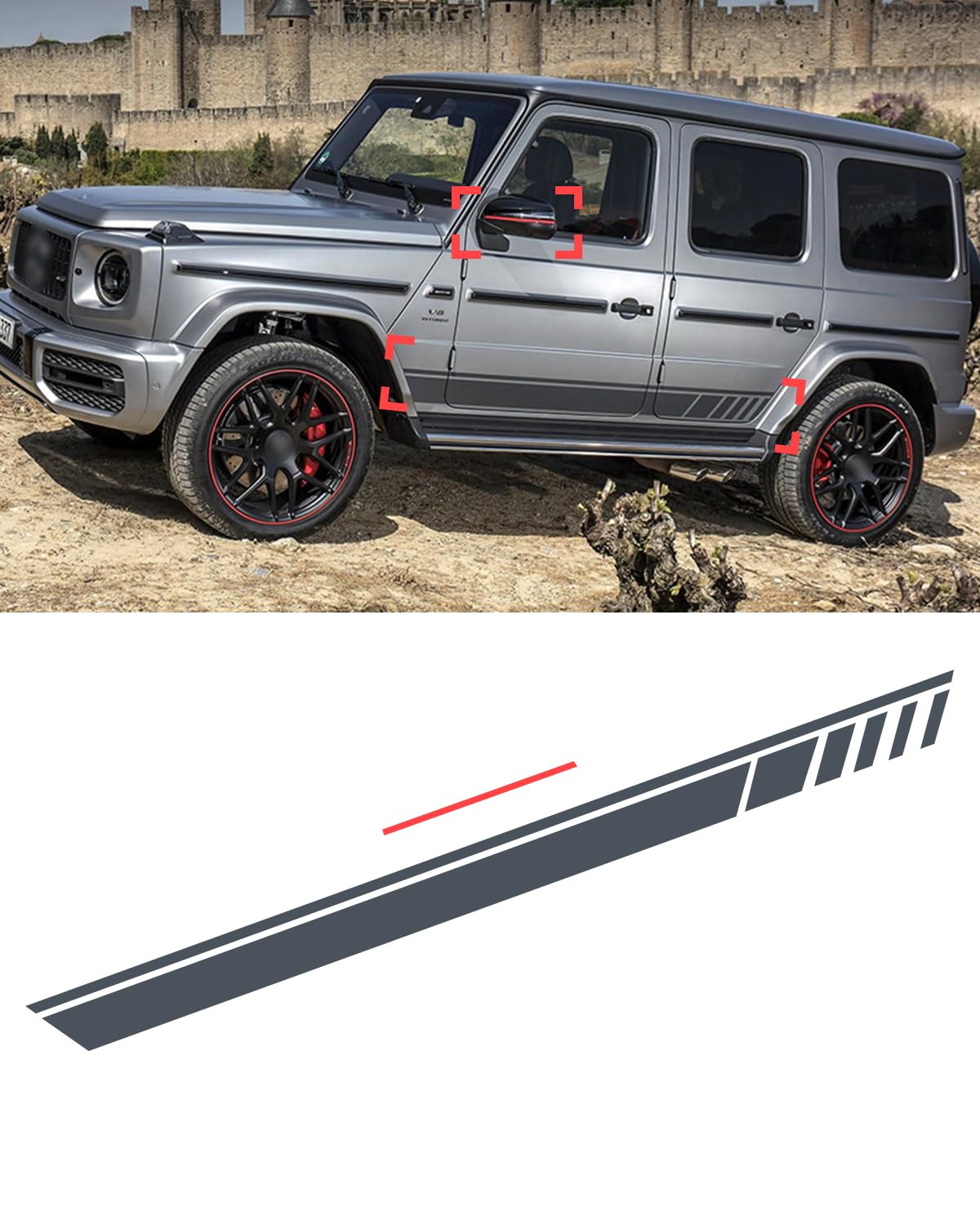 Auto Seitenstreifen Seitenaufkleber Aufkleber, Für Benz G Wagon W463A W464 G Class G350D G400D G500 G550 G63 2019-2024 Autotür Seitenschweller Aufkleber (Grau) von LALAIJDOU