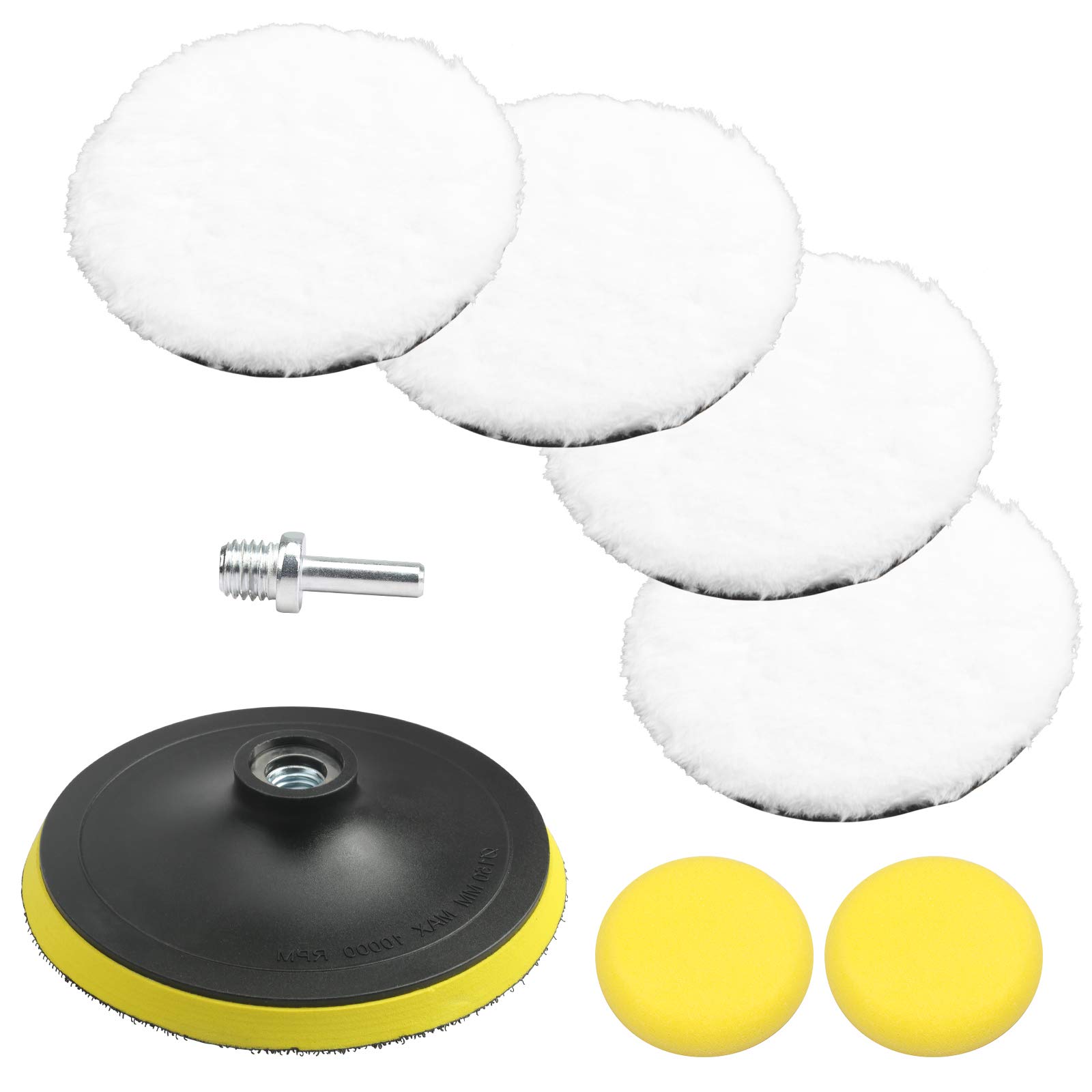 LAMEK 8 Pcs Auto Polierschwamm Wolle Polierpad Set Polierteller Wollpad Polierhauben Wachsen Polierset Lammwolle Polierauflage Polieraufsatz Wollpolierscheibe für Autopolieren von LAMEK