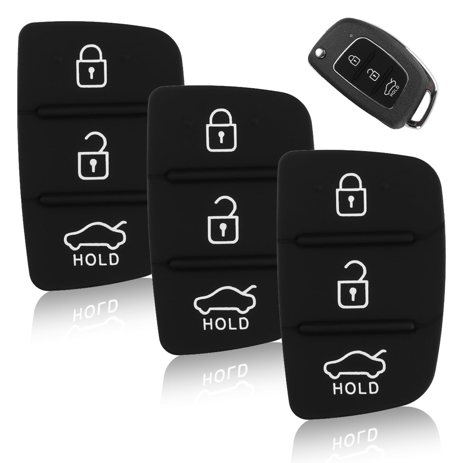 LANAFAY 3 x 3 Tasten Gummi Schlüsselanhänger Schwarz Auto Fernbedienung Flip Key Fob Shell Case Keychain Cover Key Button Pad Ersatz Kompatibel mit Hyundai i30 ix35 Kia K2 K5 von LANAFAY