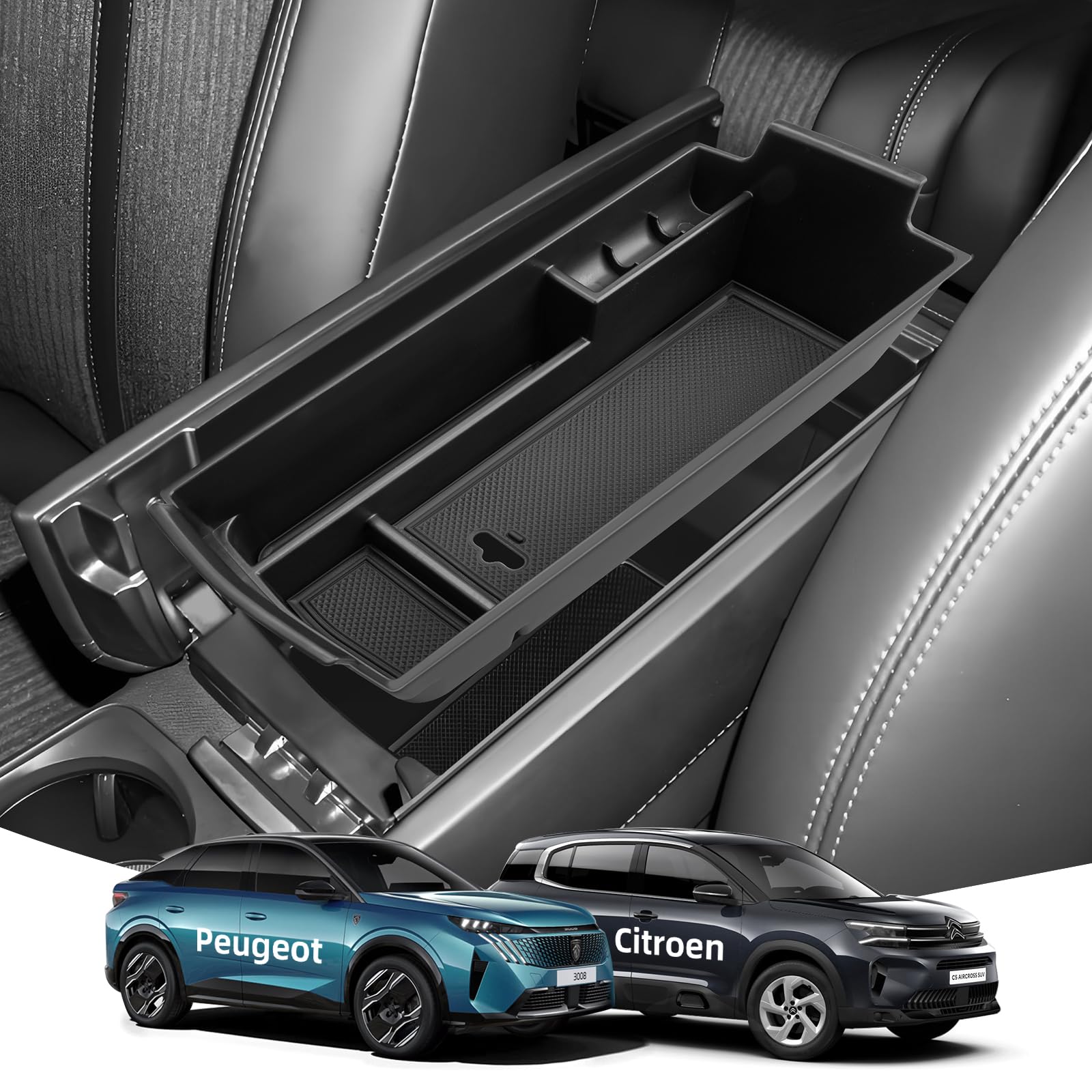 LANGBEAN Armlehne Aufbewahrungsbox für Peugeot 3008 5008, Mittelkonsole Organizer mit Antirutschmatten für Citroen C5 Aircross / DS7 Crossback, Armlehne Organizer Zubehör von LANGBEAN