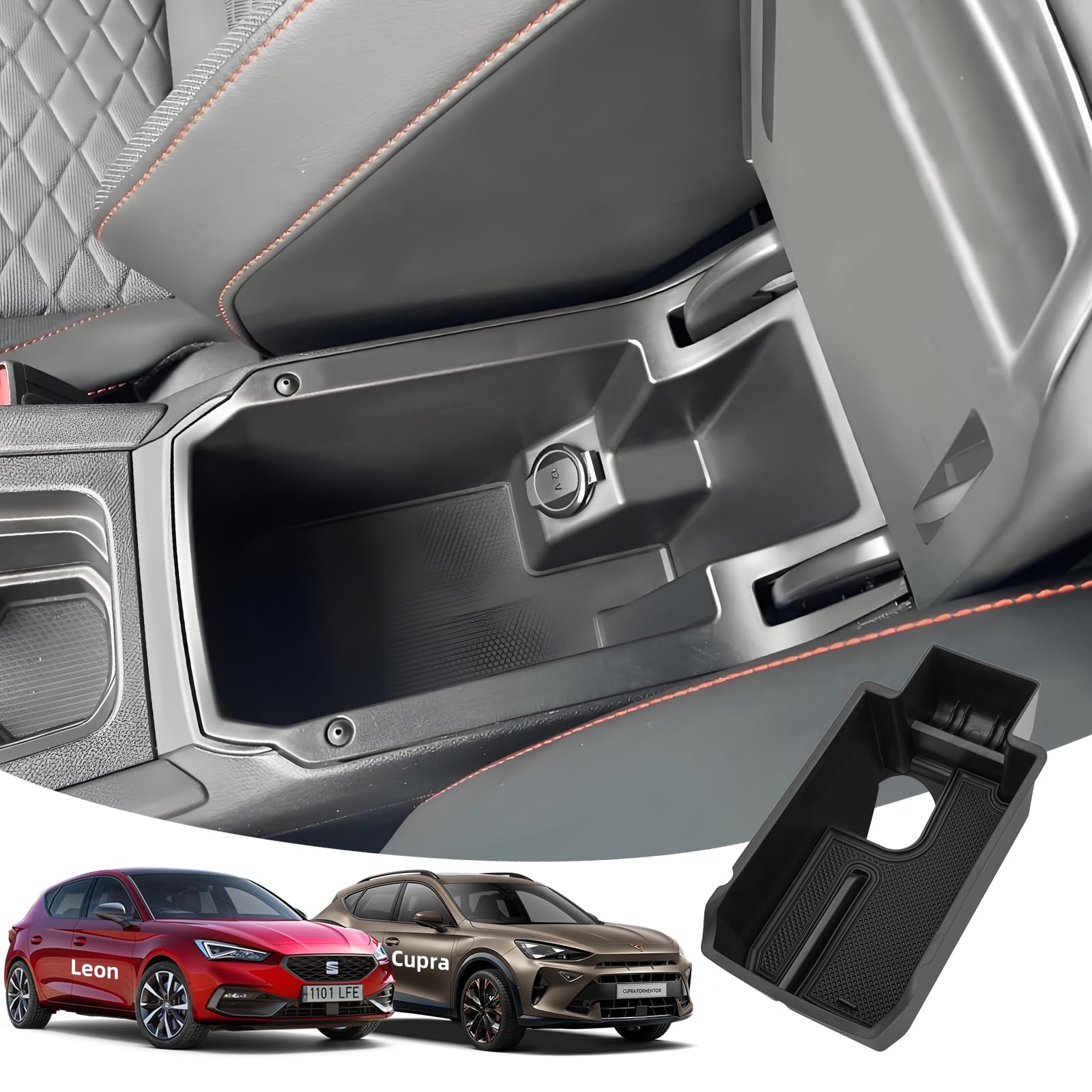 LANGBEAN Armlehne Aufbewahrungsbox für Seat Leon 2024 2023 2022 2021 2020, Mittelkonsole Organizer mit Antirutschmatten für Cupra Formentor, Armlehne Organizer Zubehör, Schwarz von LANGBEAN