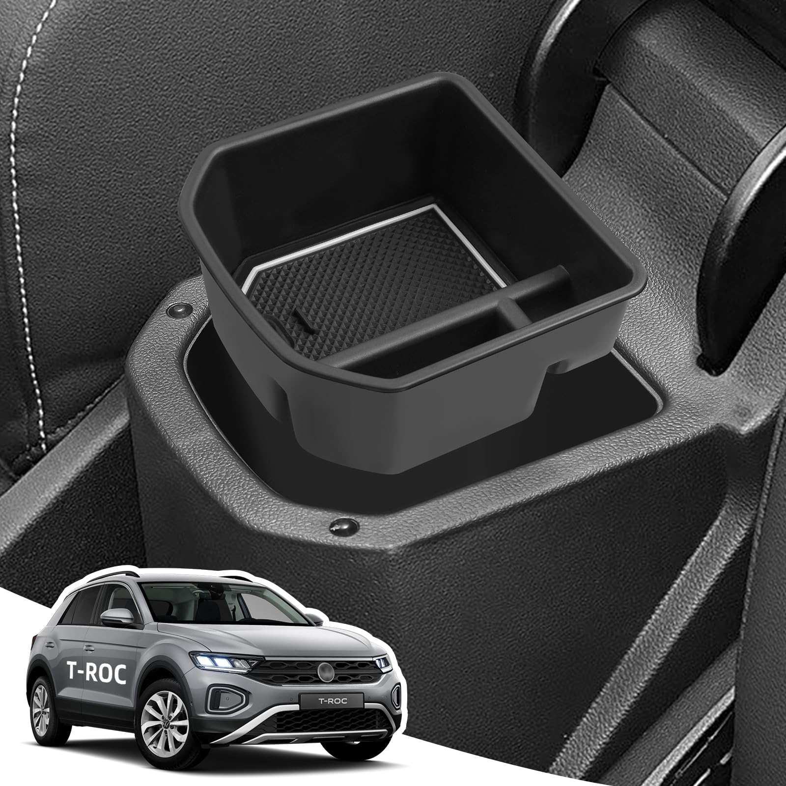 LANGBEAN Armlehne Aufbewahrungsbox für VW T-ROC 2024 2023 2022 2021 2020 2019 2018, Mittelkonsole Organizer mit Antirutschmatten für VW T-ROC, Armlehne Organizer Zubehör von LANGBEAN