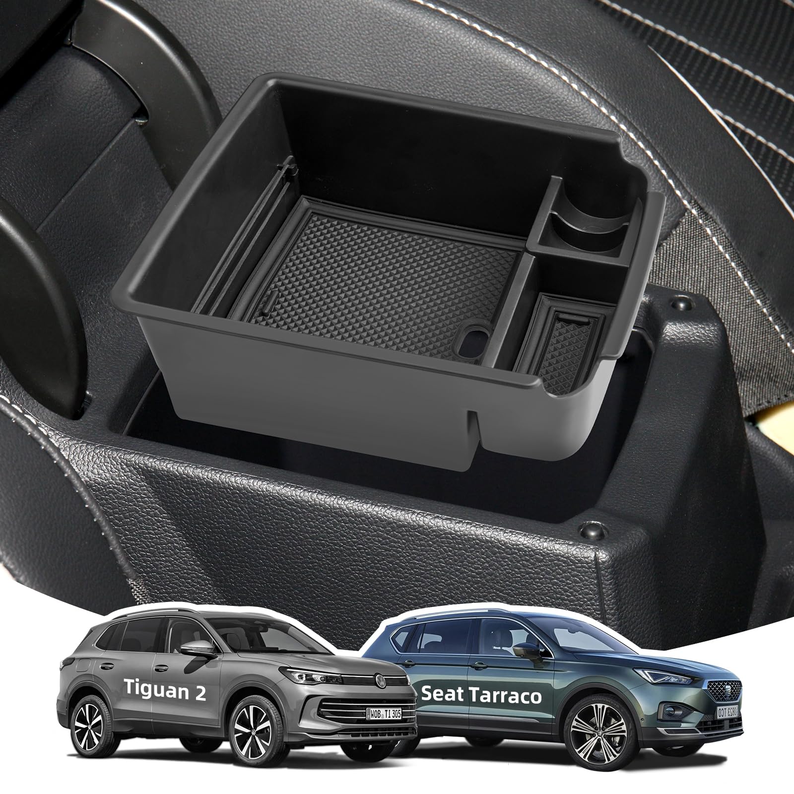 LANGBEAN Armlehne Aufbewahrungsbox für VW Tiguan MK2 2016-2023, Mittelkonsole Organizer mit Antirutschmatten für Seat Tarraco 2019-2024, Armlehne Organizer Zubehör von LANGBEAN