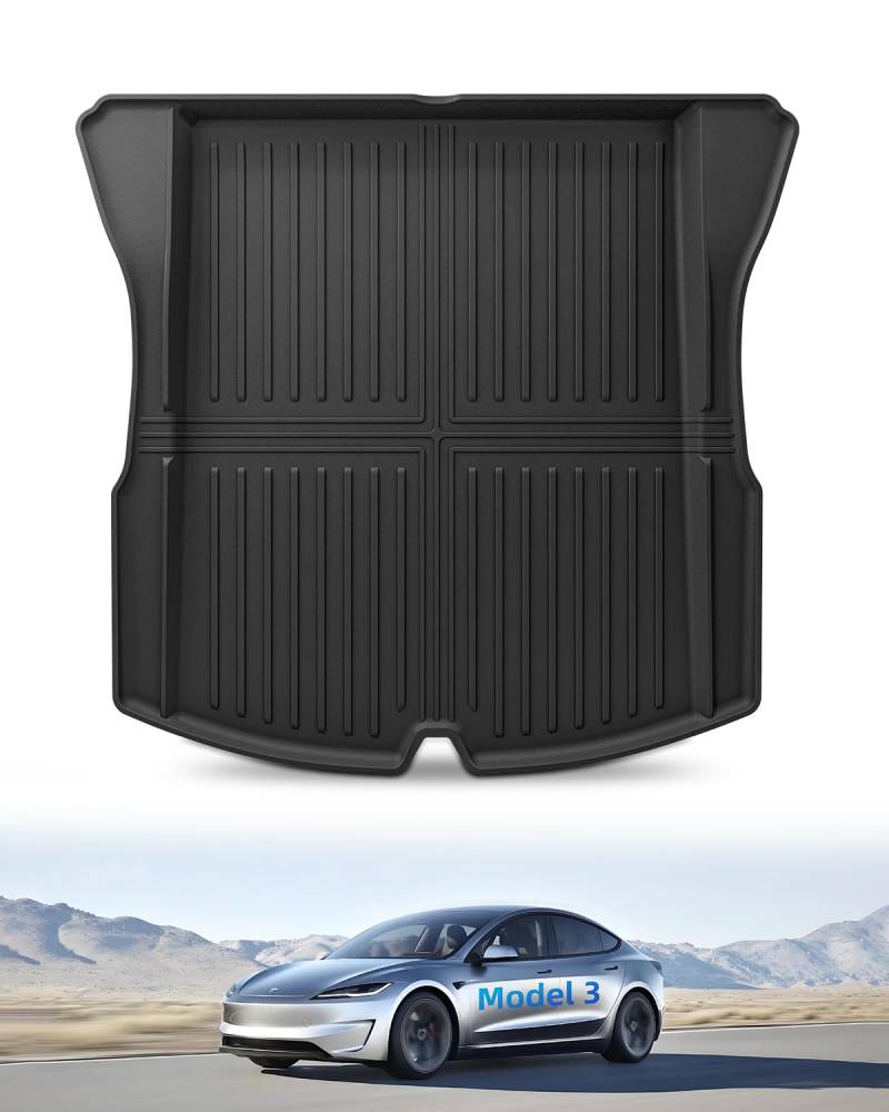 LANGBEAN Kofferraummatte für Tesla Model 3 2024 2025, Kofferraum Schutzmatte Hinten Original Model 3 Highland aus TPE mit Hohem Rand, Rutschfestes und Wasserdichtes von LANGBEAN