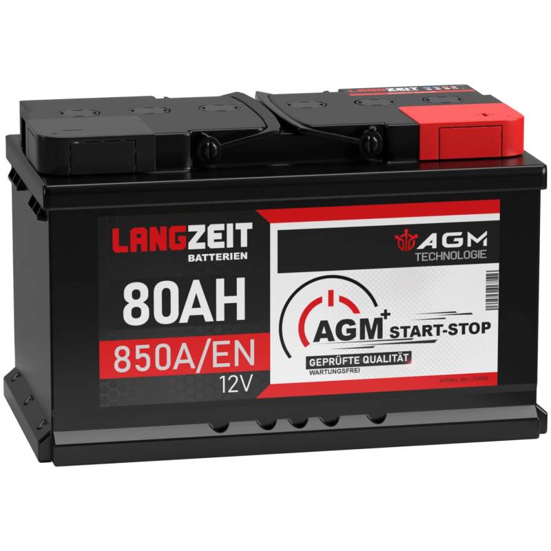 LANGZEIT AGM Batterie 80Ah 12V 850A/EN Start-Stop Autobatterie VRLA Batterie von LANGZEIT Batterien