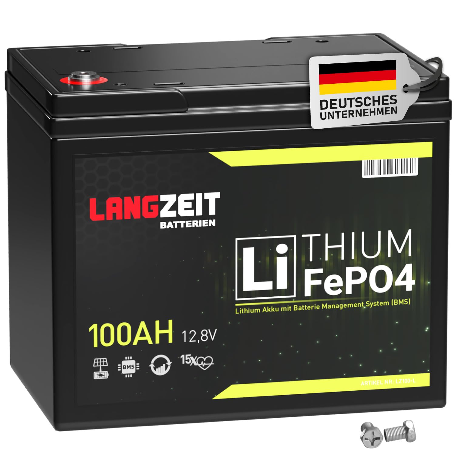 LANGZEIT LiFePO4 100Ah 12V Mini Lithium Batterie mit BMS Solarbatterie Wohnmobil Solar Boot Akku von LANGZEIT Batterien