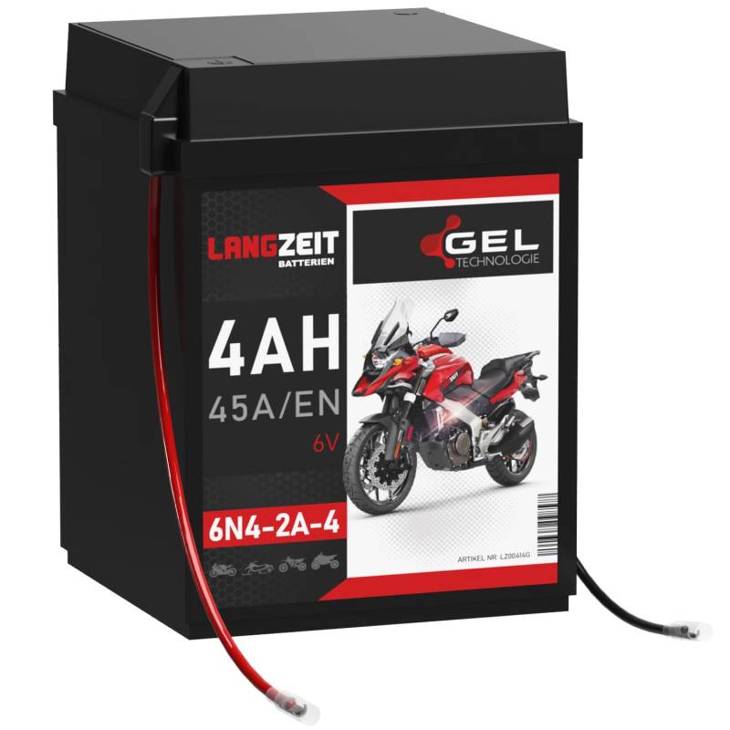 LANGZEIT 6N4-2A-4 GEL Roller Batterie 6V 4Ah 45A/EN Motorradbatterie doppelte Lebensdauer entspricht 00414 6N4-2A-7 auslaufsicher ersetzt 4,2Ah von LANGZEIT Batterien