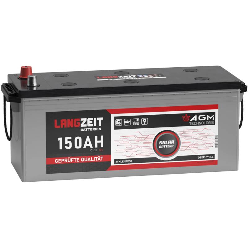 LANGZEIT AGM Batterie 150Ah 12V Solarbatterie Wohnmobil Batterie Bootsbatterie Mover Deep Cycle AGM zyklenfest wartungsfrei ersetzt 140Ah 130Ah von LANGZEIT Batterien