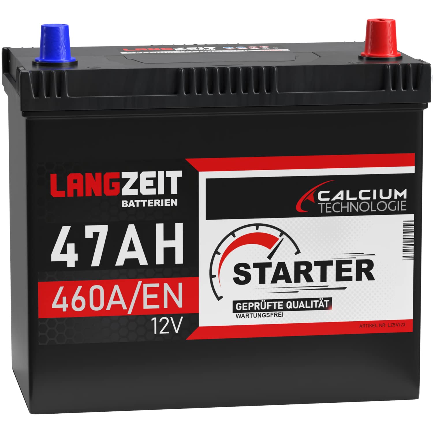 LANGZEIT ASIA Autobatterie 47Ah 12V 460A/EN ASIA Batterie Plus-Pol Rechts 30% mehr Startleistung ersetzt 45Ah von LANGZEIT Batterien