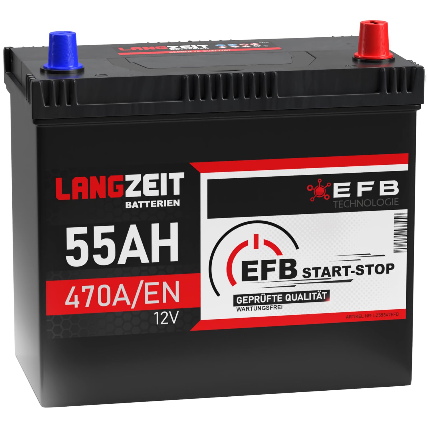 LANGZEIT ASIA EFB Batterie 55Ah 12V 470A/EN Autobatterie Starterbatterie Start Stop von LANGZEIT Batterien