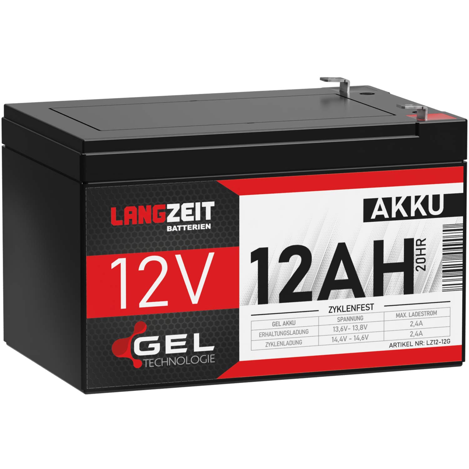 LANGZEIT Akku 12V 12Ah Gel Blei-Akku Profi Hochleistungsakku extrem zyklenfest vorgeladen auslaufsicher ersetzt 10Ah von LANGZEIT Batterien