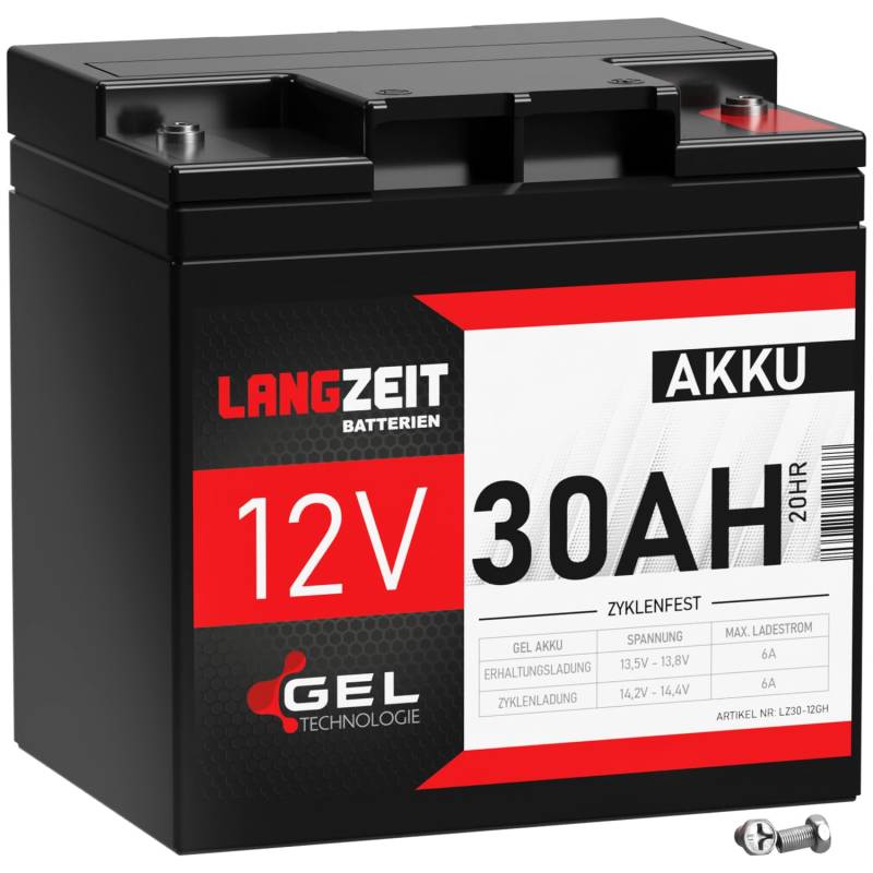 LANGZEIT Akku 12V 30Ah Traktionsbatterie Gel Blei-Akku USV Batterie Rollstuhl Solar Wohnmobil auslaufsicher ersetzt LC-X12V33AP 26Ah 27Ah 28Ah 32Ah 33Ah von LANGZEIT Batterien