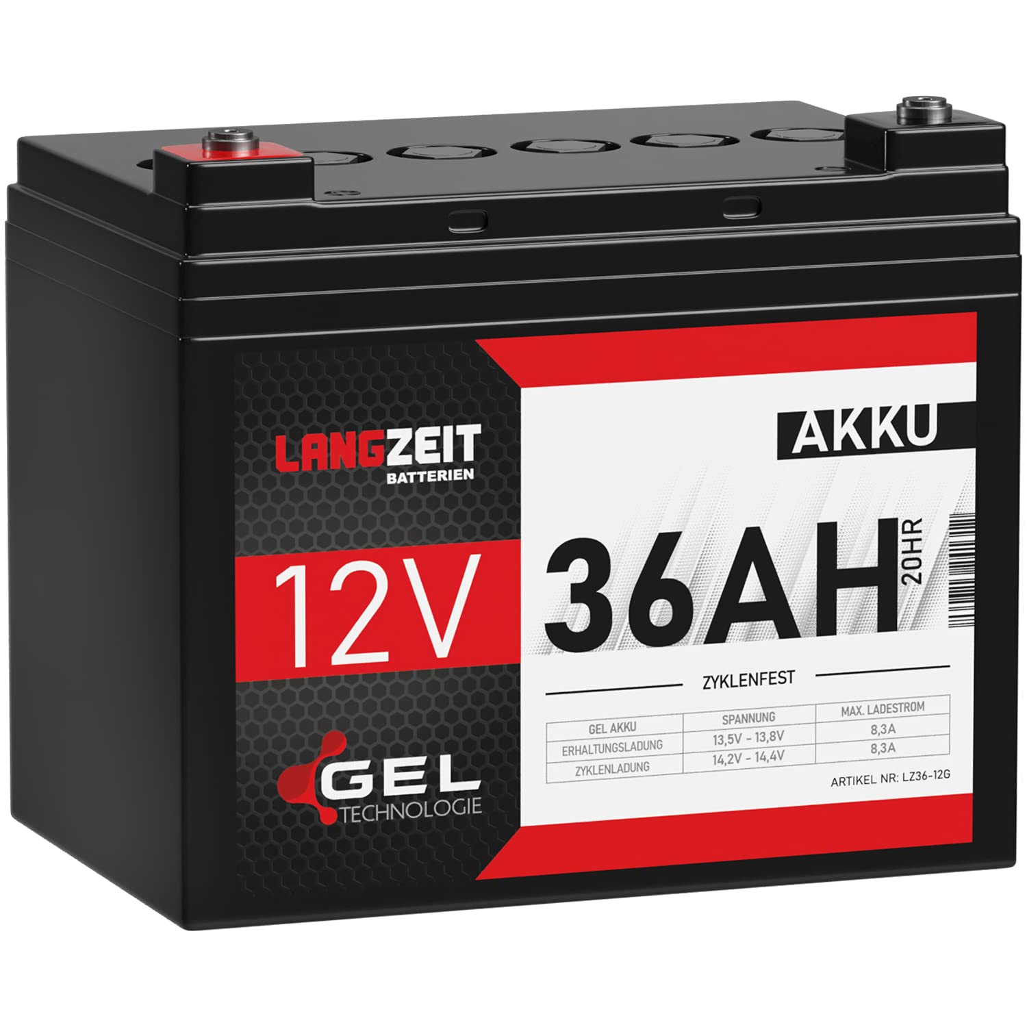 LANGZEIT Akku 12V 36Ah Gel Blei-Akku USV Batterie Solar Golf Caddy Trolley Boot ersetzt GF 12 025 YG 33Ah 35Ah von LANGZEIT Batterien