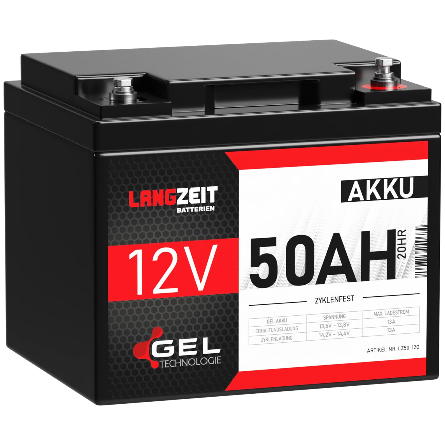 LANGZEIT Akku 12V 50Ah Gel Blei-Akku Profi Blei-Batterie Solar Boot Elektromobil Rollstuhl ersetzt LC-P1238APG LC-X1238APG LC-X1238APG 38Ah 40Ah 45Ah von LANGZEIT Batterien