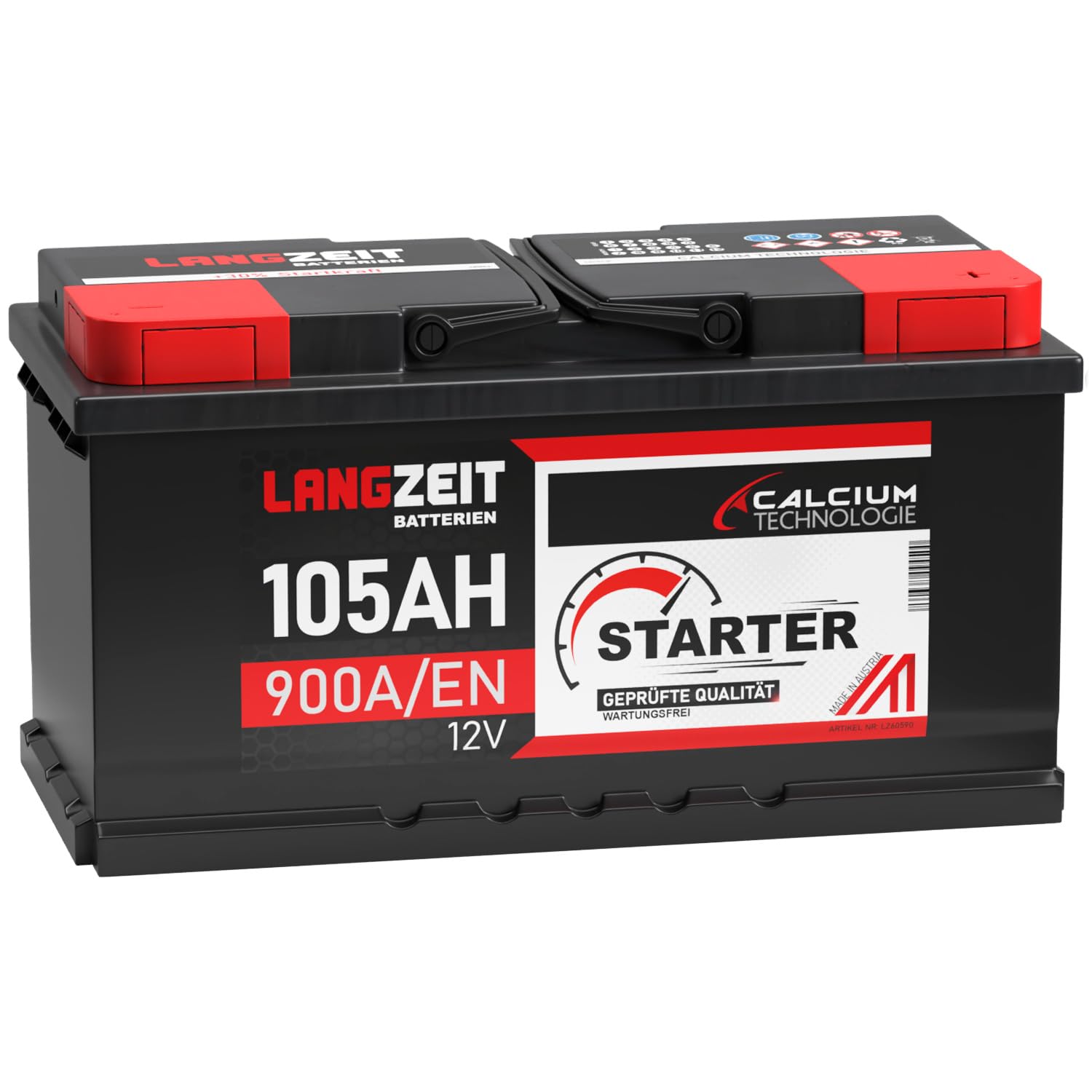 LANGZEIT Autobatterie 105AH 12V 900A/EN Starterbatterie +30% mehr Leistung ersetzt Batterie 88Ah 90Ah 92Ah 95Ah 100Ah von LANGZEIT Batterien