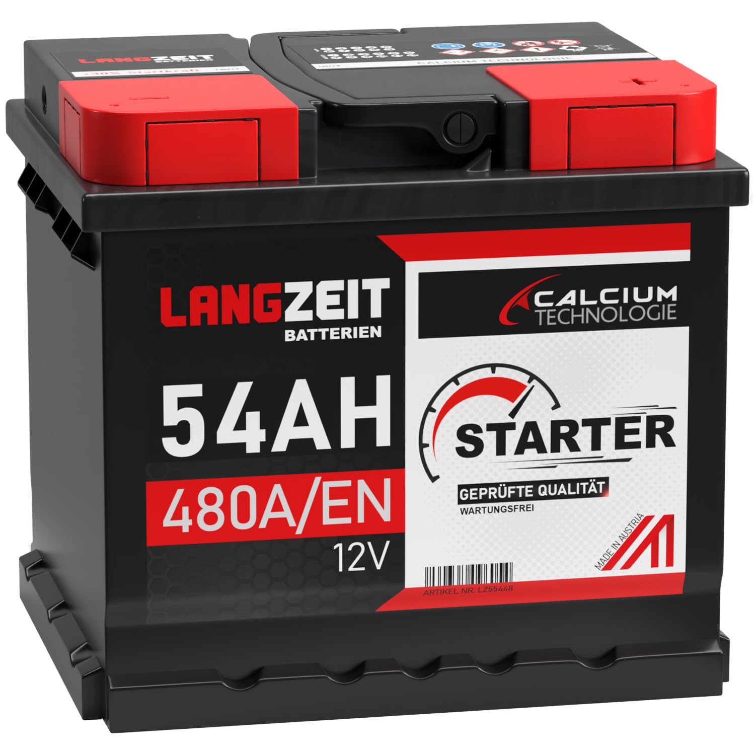 LANGZEIT Autobatterie 12V 54Ah ersetzt 44AH 45AH 46AH 50AH 52AH 53AH 55AH Starterbatterie KFZ PKW Batterie von LANGZEIT Batterien