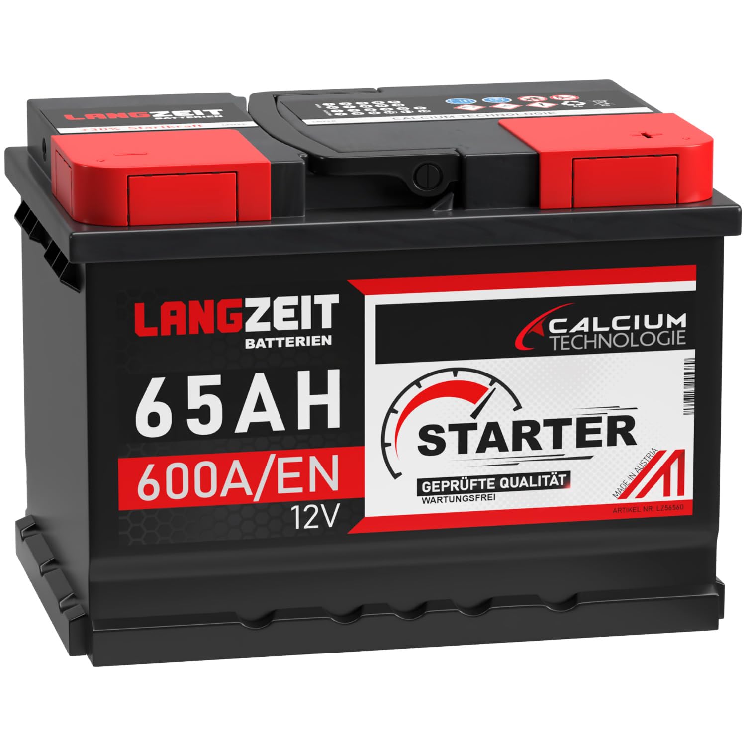 LANGZEIT Autobatterie 12V 65Ah 600A/EN Starterbatterie ersetzt Batterie 60Ah 55Ah 56Ah 58Ah 61Ah 62Ah 63Ah 64Ah von LANGZEIT Batterien