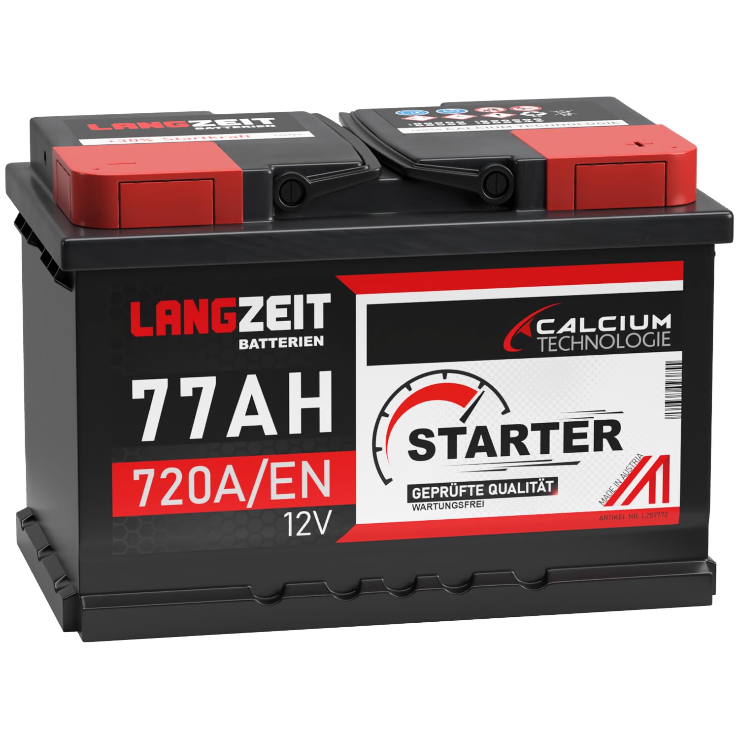 LANGZEIT Autobatterie 77AH 12V 720A/EN Starterbatterie +30% mehr Leistung ersetzt Batterie 74Ah 70Ah 72Ah 75Ah von LANGZEIT Batterien