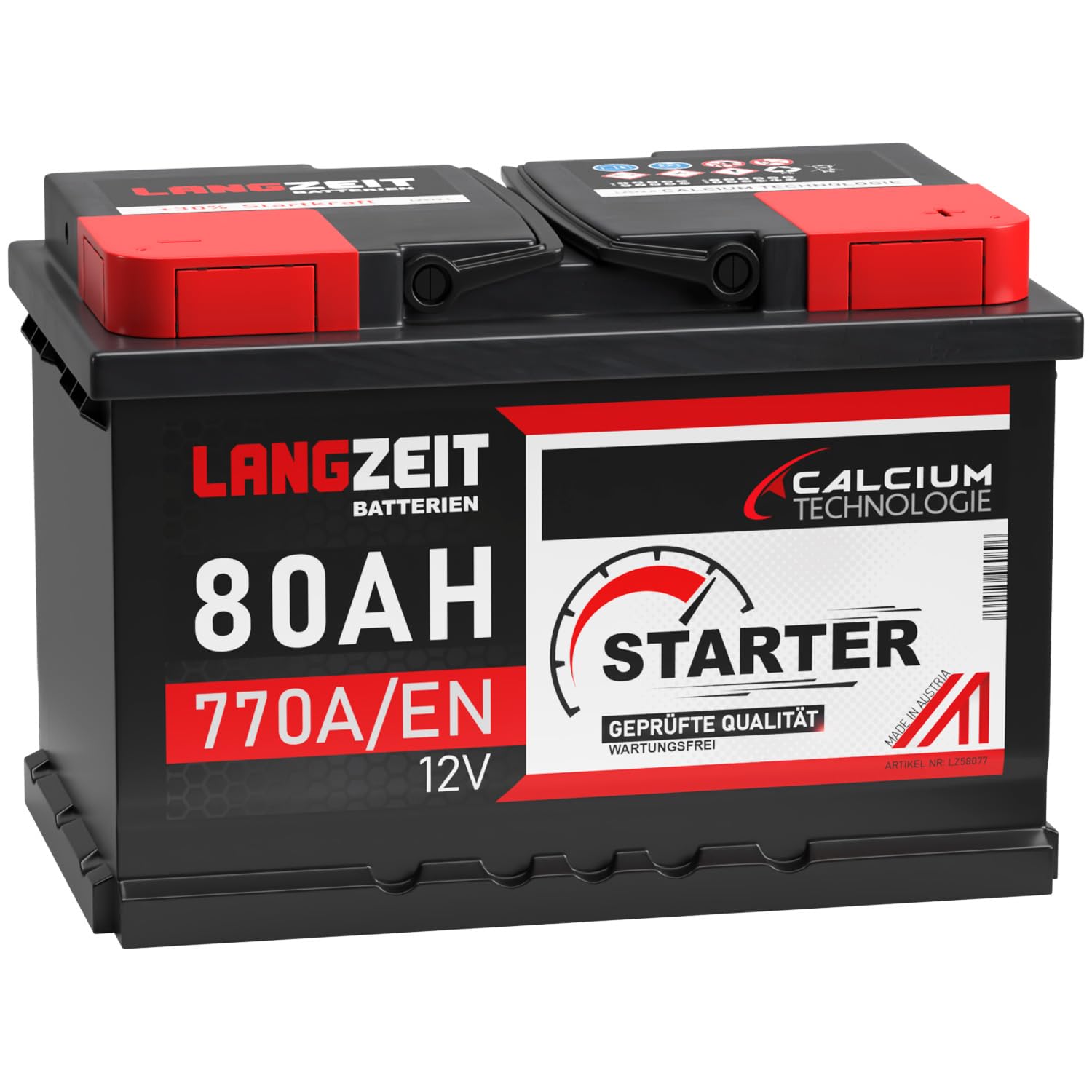 LANGZEIT Autobatterie 80Ah 12v 770A/EN Starterbatterie +30% mehr Leistung ersetzt Batterie 74Ah 72Ah 75Ah 77Ah 85Ah von LANGZEIT Batterien