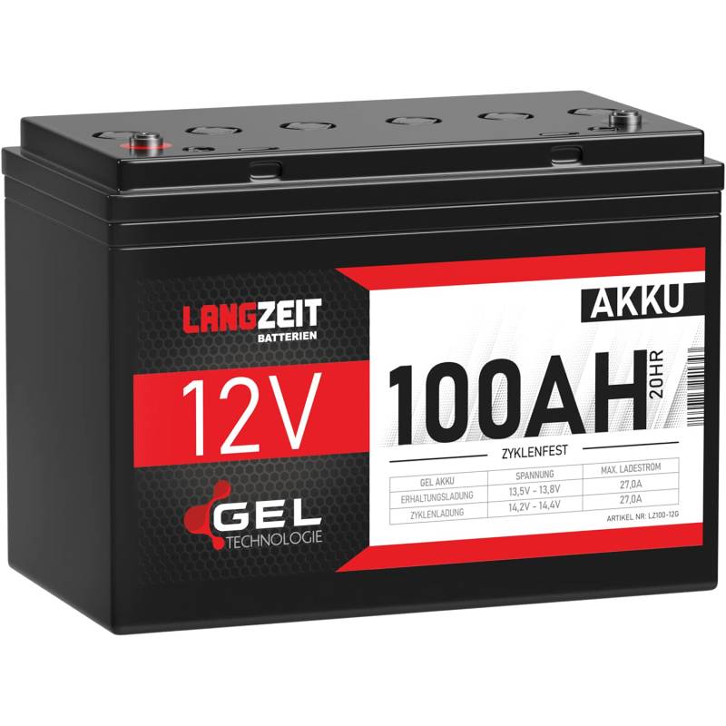 LANGZEIT Blei-Akku 12V 100Ah GEL Akku Profi Blei-Batterie Solarbatterie Wohnmobil Bootsbatterie Versorgungsbatterie von LANGZEIT Batterien