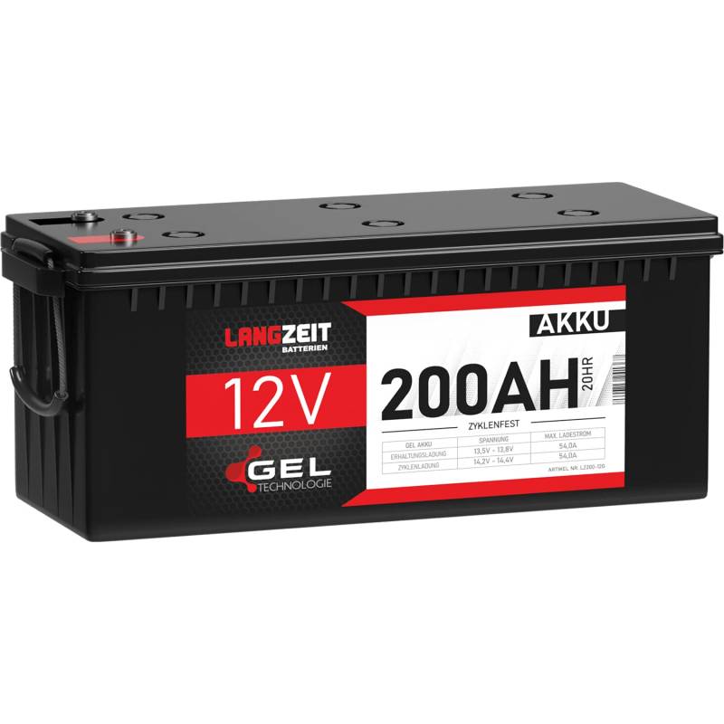 LANGZEIT Blei-Akku 12V 200Ah GEL Akku Profi Blei-Batterie Wohnmobil Boot Solarbatterie Versorgungsbatterie ersetzt 180Ah von LANGZEIT Batterien