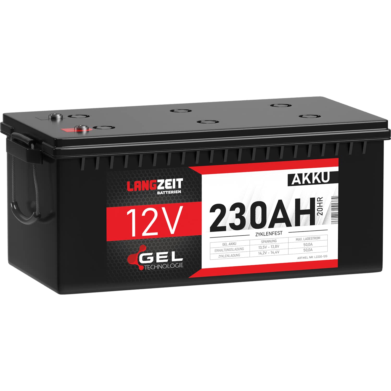 LANGZEIT Blei-Akku 12V 230Ah GEL Akku Profi Blei-Batterie Wohnmobil Boot Solarbatterie Versorgungsbatterie ersetzt 220Ah von LANGZEIT Batterien