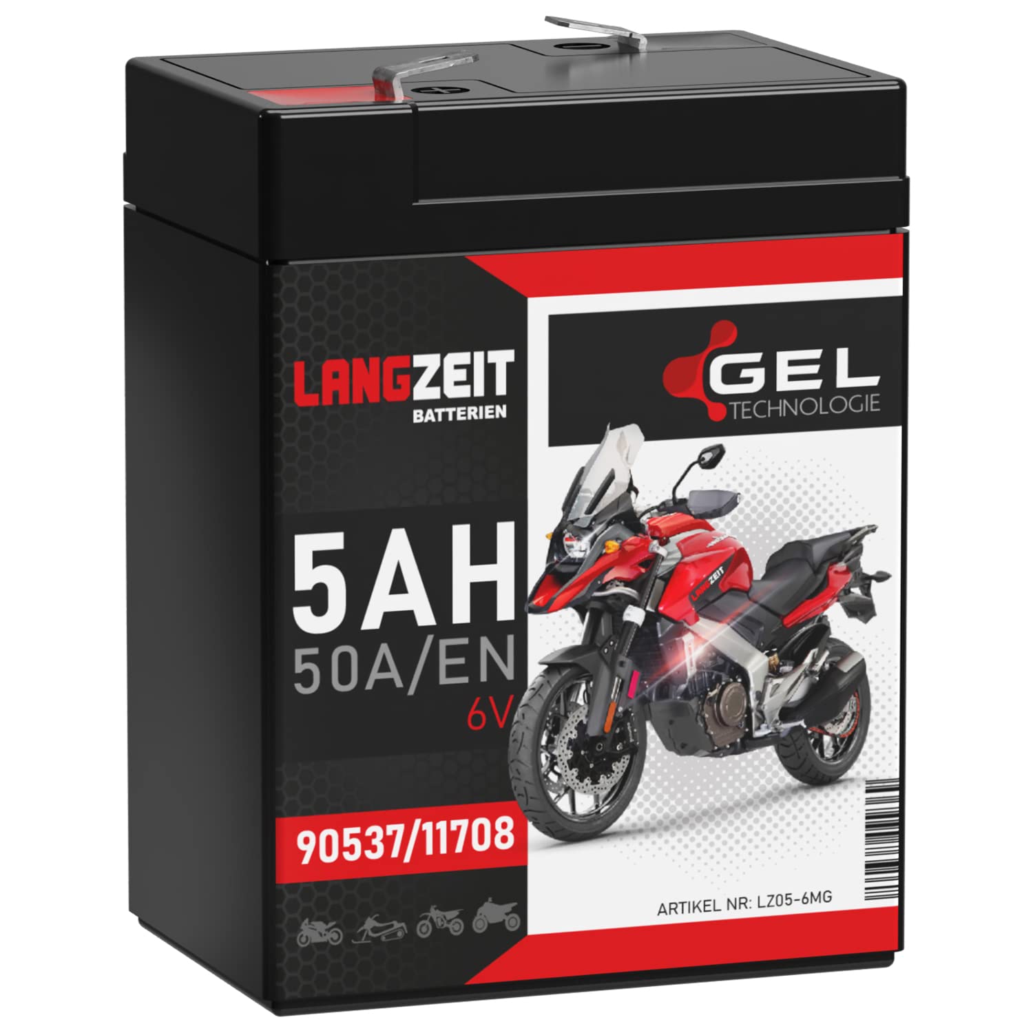 LANGZEIT GEL Batterie 6V 5Ah 50A/EN 90537 11708 13840S Simson KR51 Schwalbe Star S51 Habicht Sperber doppelte Lebensdauer ersetzt 4,5Ah von LANGZEIT Batterien