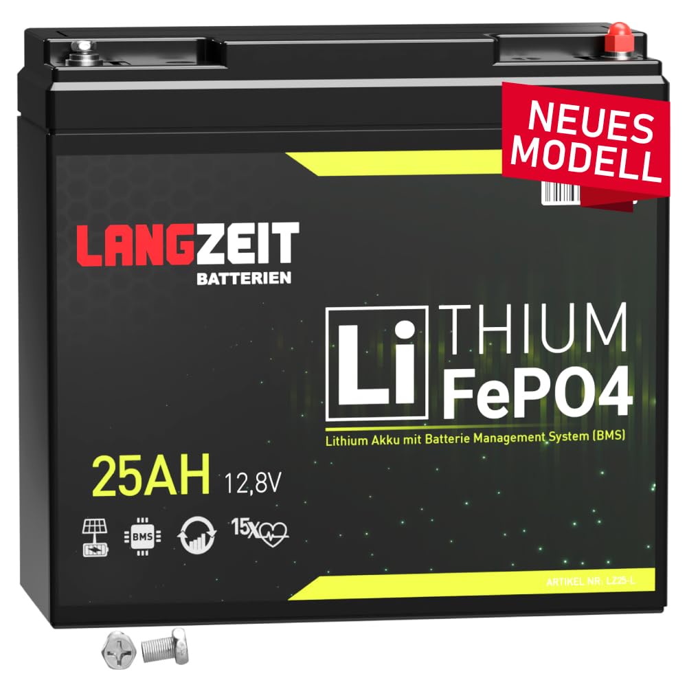 LANGZEIT LiFePO4 12V 25Ah Akku Lithium Batterie Wohnmobil Batterie Solarbatterie Lithium Eisenphosphat Solar USV ersetzt 20Ah 22Ah 24Ah 26Ah 30Ah von LANGZEIT Batterien