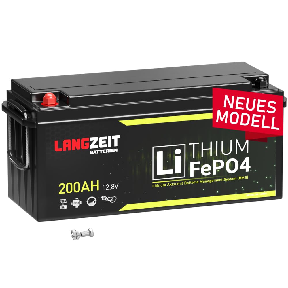 LANGZEIT LiFePO4 200Ah 12V Lithium Batterie Wohnmobil Batterie Solarbatterie Lithium Eisenphosphat Akku Solar Bootsbatterie Akku USV inkl. BMS von LANGZEIT Batterien