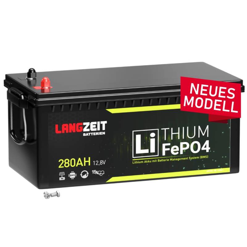 LANGZEIT LiFePO4 280Ah 12V Lithium Batterie Wohnmobil Batterie Solarbatterie Akku Solar Bootsbatterie Akku USV inkl. BMS ersetzt 200Ah 300Ah von LANGZEIT Batterien