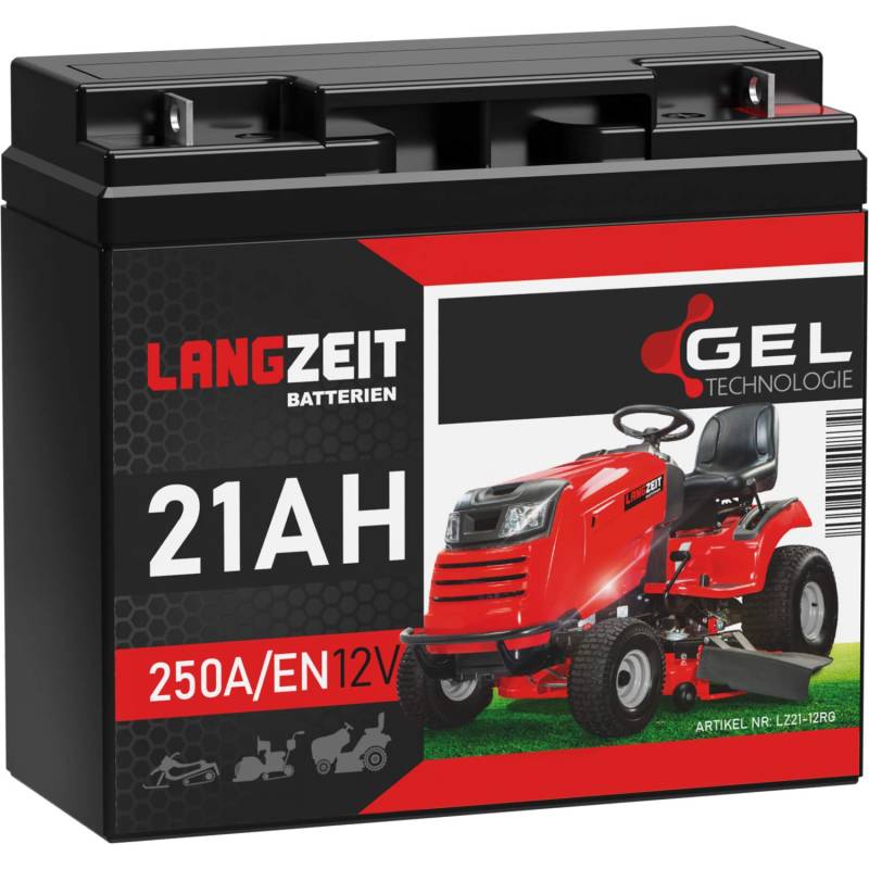 LANGZEIT Rasentraktor Batterie 12V 21Ah 250A/EN Gel Batterie Akku 12V doppelte Lebensdauer ersetzt 17Ah 18Ah 20Ah 22Ah 23Ah vorgeladen auslaufsicher wartungsfrei von LANGZEIT Batterien