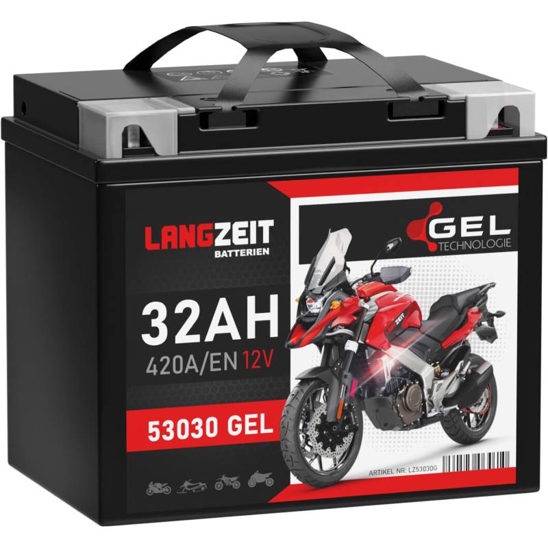LANGZEIT Y60-N30L-A GEL Motorradbatterie 12V 32Ah 420A/EN GEL Batterie 12V 53030 doppelte Lebensdauer vorgeladen auslaufsicher wartungsfrei statt 28Ah 30Ah von LANGZEIT Batterien