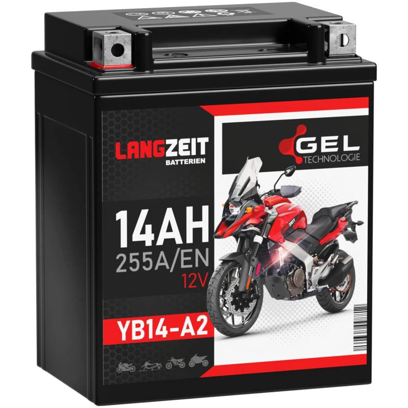 LANGZEIT YB14-A2 Motorradbatterie 12V 14Ah 255A/EN GEL Batterie 12V 51412 CB14-A2 FB14-A2 6Y4P doppelte Lebensdauer vorgeladen auslaufsicher wartungsfrei von LANGZEIT Batterien