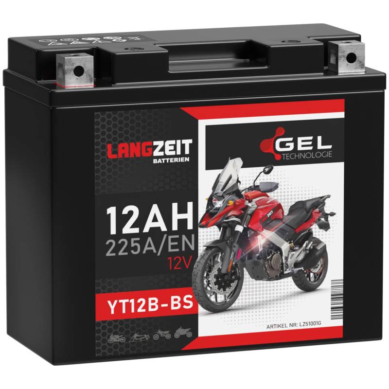 LANGZEIT YT12B-BS Motorradbatterie 12V 12Ah 225A/EN GEL Batterie 12V 51001 51015 YT12-B4 GT12B-4 CT12B-4 doppelte Lebensdauer vorgeladen auslaufsicher wartungsfrei von LANGZEIT Batterien