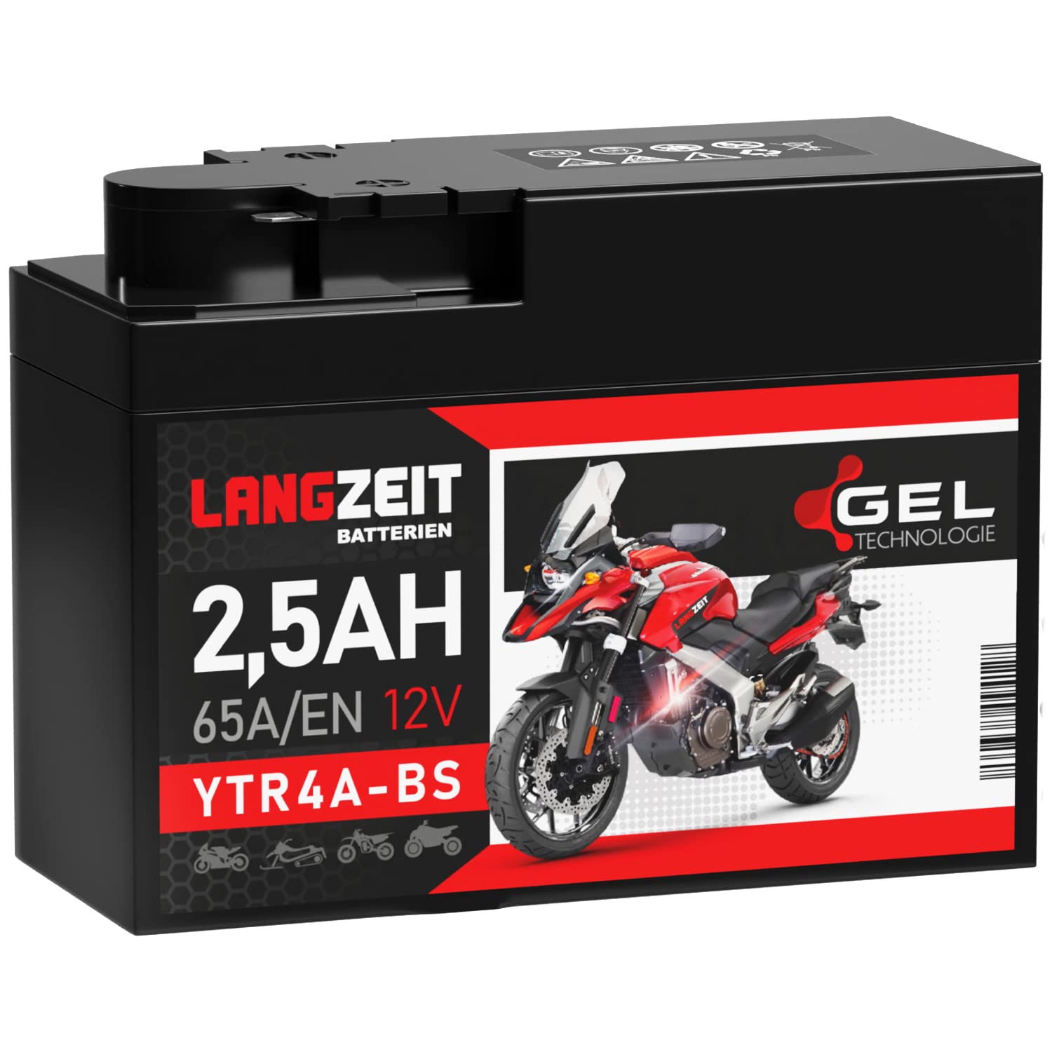 LANGZEIT YTR4A-BS GEL Roller Batterie 12V 2,5Ah 65A/EN GEL Batterie 12V Motorradbatterie doppelte Lebensdauer entspricht ITX4A-BS YTX4A-BS vorgeladen auslaufsicher wartungsfrei ersetzt 2,3Ah von LANGZEIT Batterien