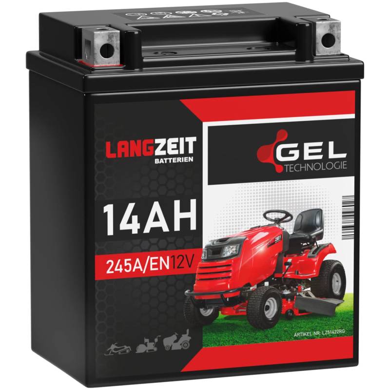 Langzeit Rasentraktor Batterie 12V 14Ah GEL Batterie 592 90 25-01 Starterbatterie Aufsitzmäher ersetzt HTX16 108613N von LANGZEIT Batterien