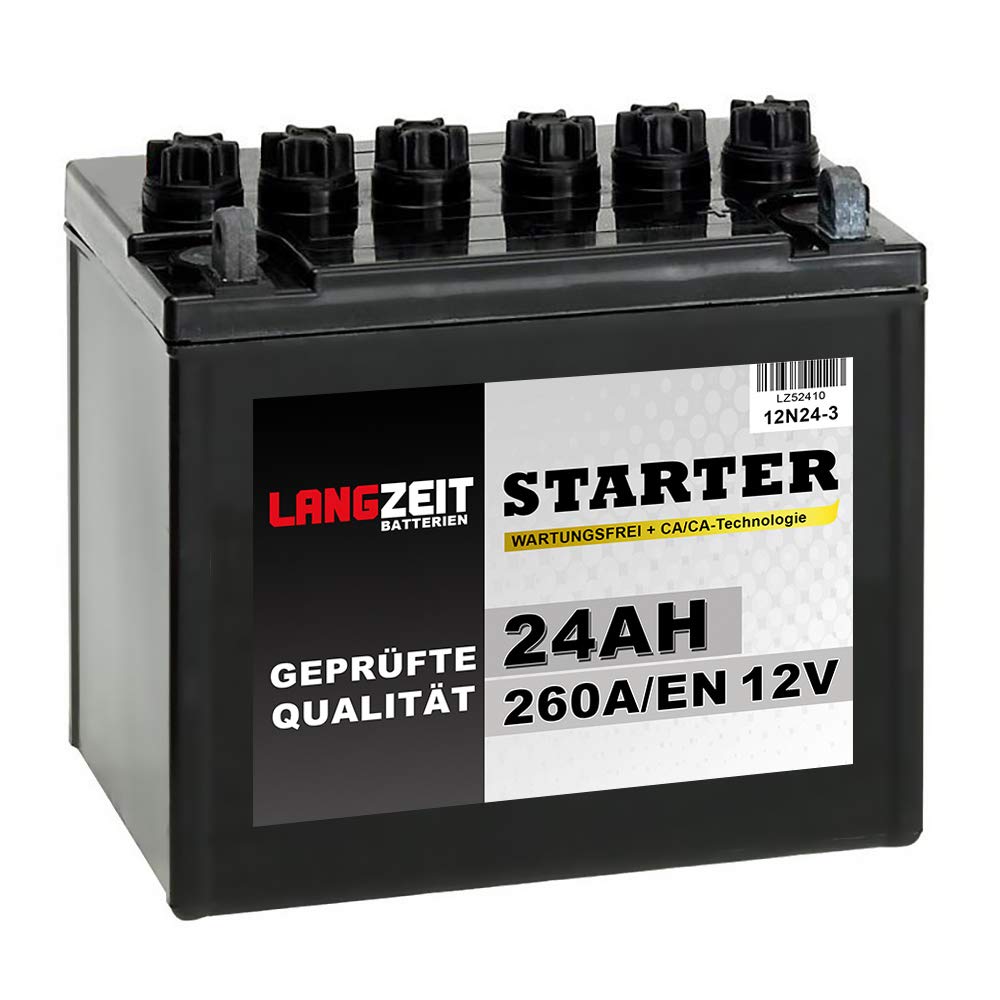 Langzeit Rasentraktor Batterie 24Ah 12V 260A Aufsitzmäher Aufsitzrasenmäher Motorrad Starterbatterie ohne Säure statt 26Ah 28Ah Plus Rechts 12N24-3 von LANGZEIT Batterien