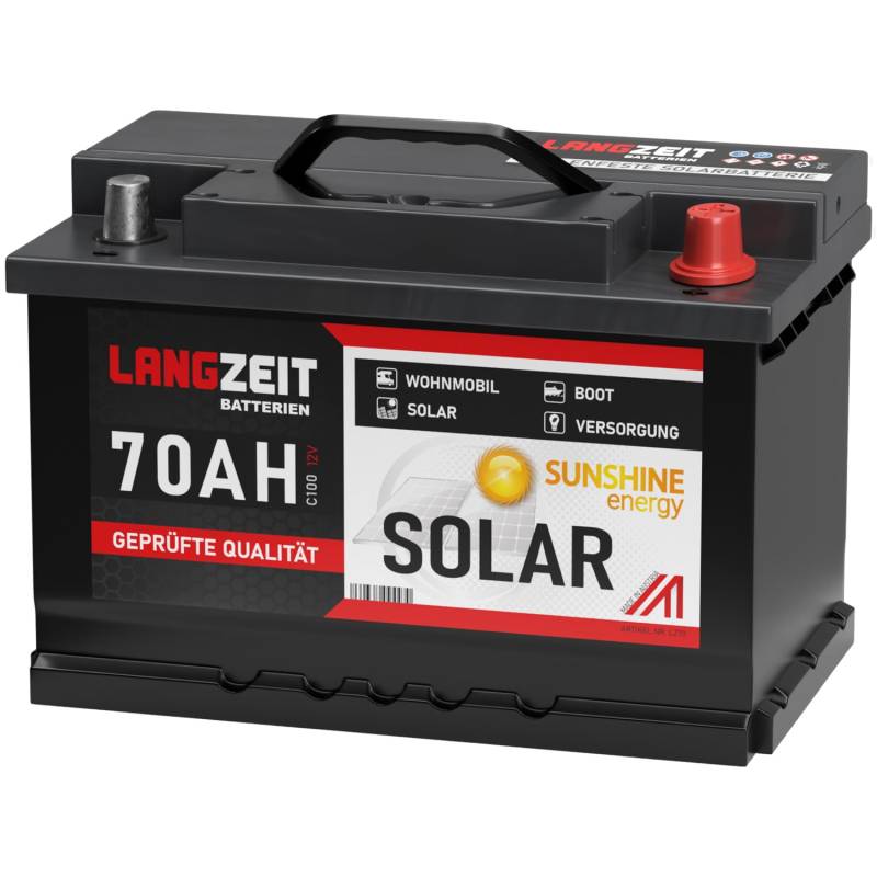 Solarbatterie 70Ah 12V Wohnmobil Boot Camping Schiff Rollstuhl REHA Batterie Solar 60Ah (70AH 12V) von LANGZEIT Batterien