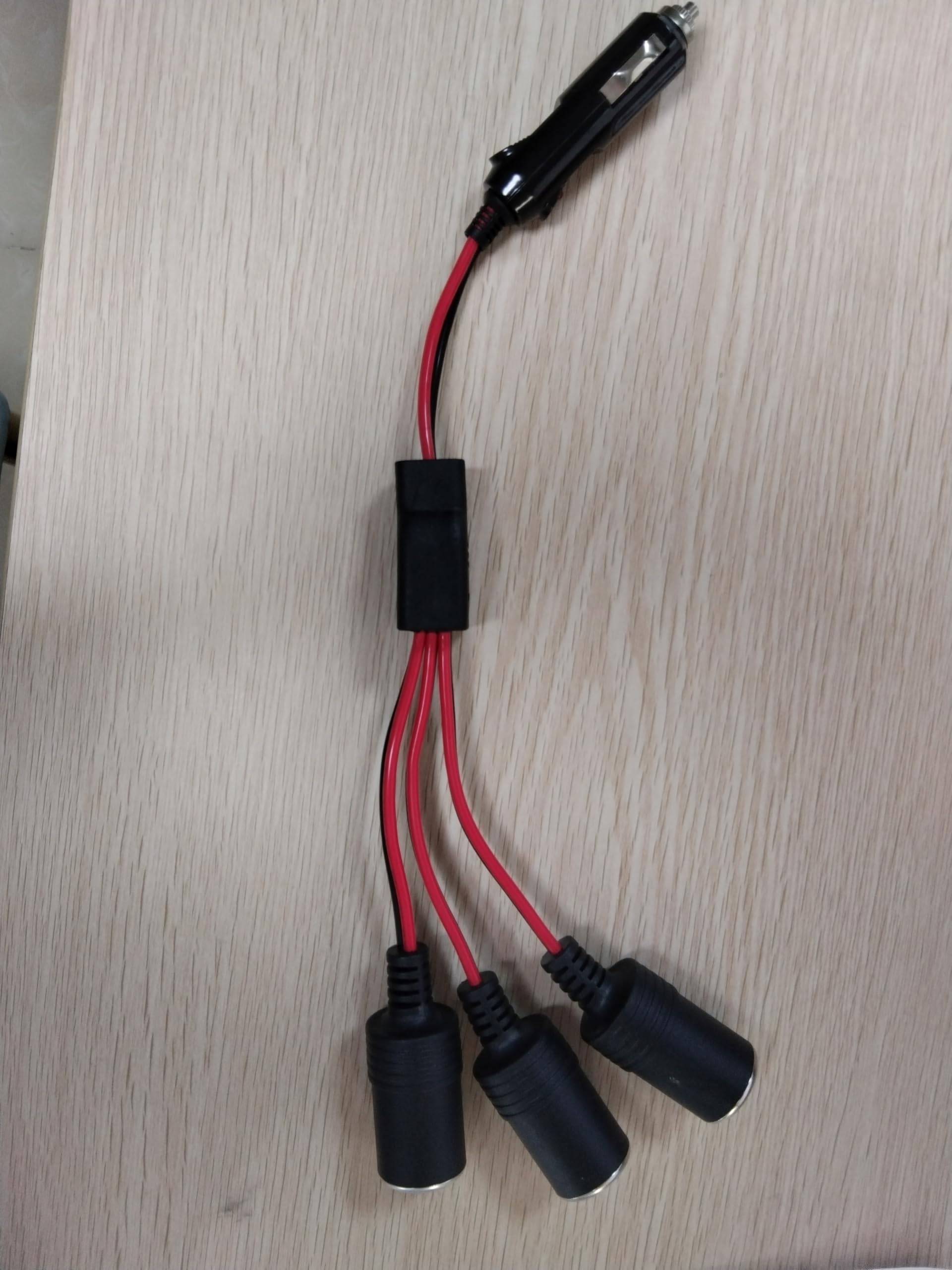 LANMINGLEL 1 bis 3 Auto Zigarettenanzünder Splitter Adapter 12V 24V 3-Wege Zigarettenanzünder männlich auf weiblich Verlängerungskabel mit 20A Sicherung für Reifenpumpe, Luftkompressor (12 Zoll) von LANMINGLEL