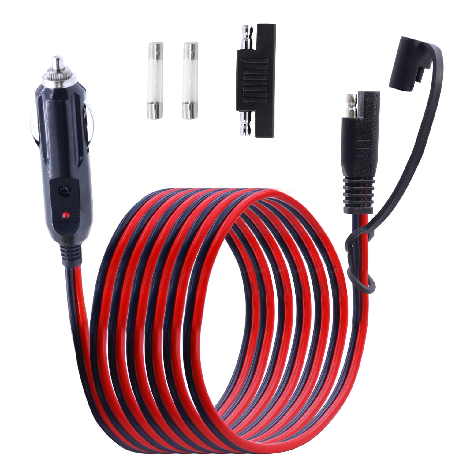 LANMINGLEL SAE auf Auto Zigarettenanzünder Kabel,16AWG 12V Zigarettenanzünder Stecker zu SAE Schnellwechsel Adapter Verlängerungskabel mit LED-Licht,für Autos, Motorrad,Solarbatterie 10FT von LANMINGLEL