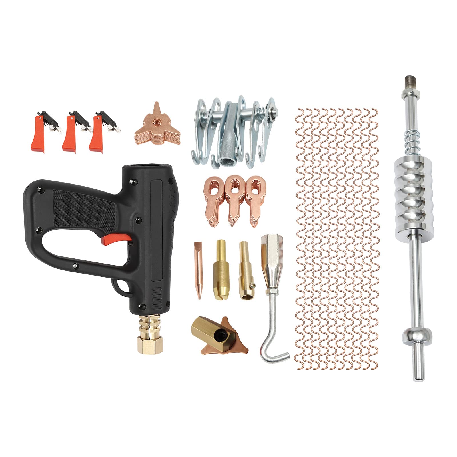 LANNADD 81 TLG Spotter-Zubehör Box, Ausbeulwerkzeug Karosserie Reparatur Ausbeul Kit Dellen Set, Autoreparatur Mit Dent Puller Slide Hammerpunktschweißpistole Dent Pulling Claw Hook von LANNADD