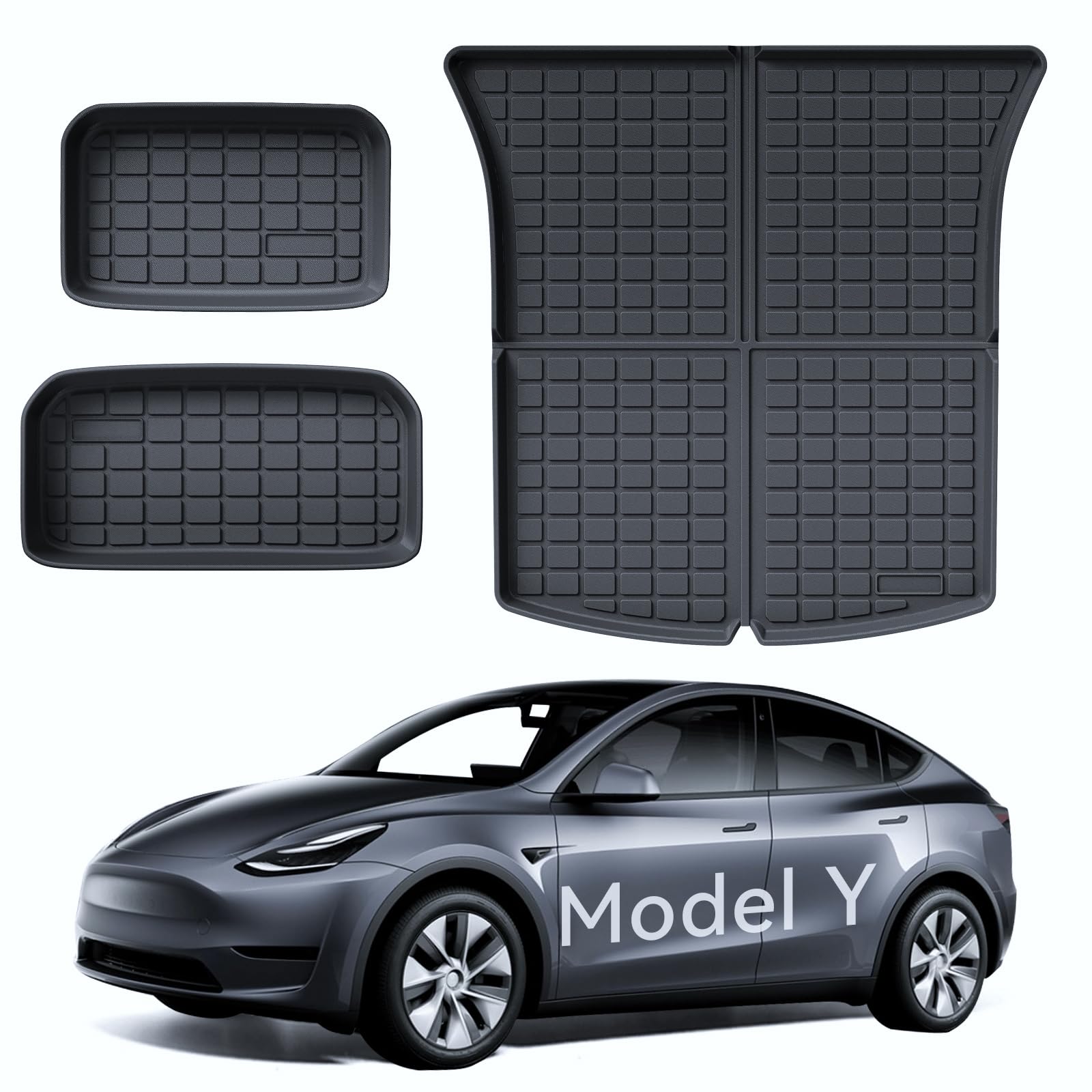 LANTU Kofferraummatte 3 Pcs für Tesla Model Y Allwetter TPE Schutzmatte, Hinten,Untere und Vordere Kofferraummatte rutschfest & Wasserdicht für Tesla Model Y 2021-2024 Zubehör von LANTU