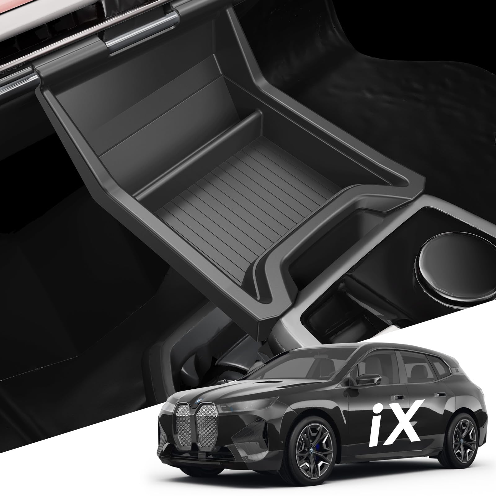 LANTU Mittelkonsole Organizer Tray für BMW iX 2022-2025 Aufbewahrungsbox mit Anti-Slip Flüssiges Silikon BMW iX Zubehör Patented Design (Obere) von LANTU