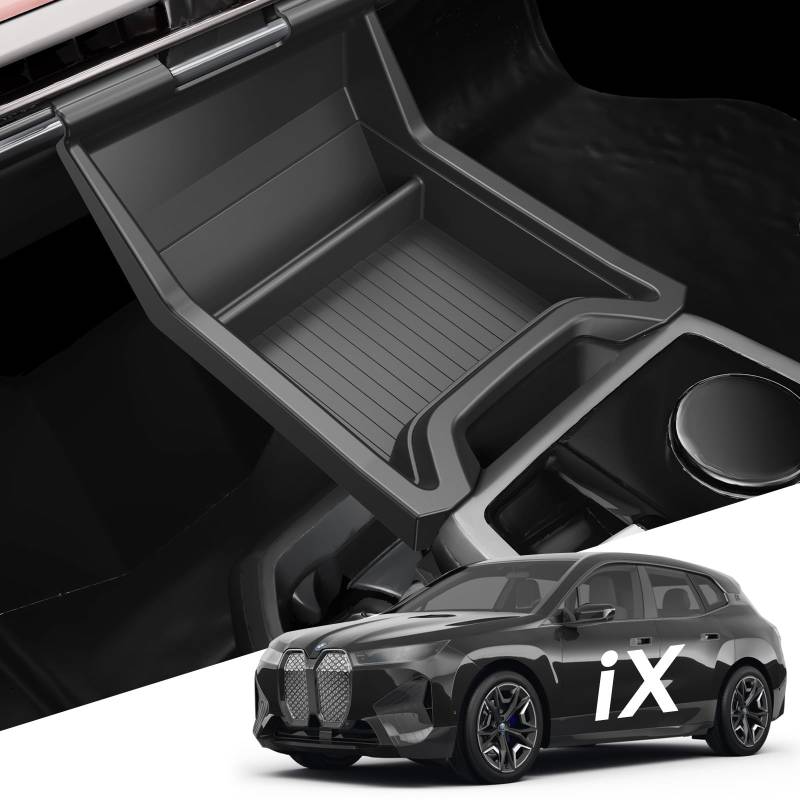 LANTU Mittelkonsole Organizer Tray für BMW iX 2022-2025 Aufbewahrungsbox mit Anti-Slip Flüssiges Silikon BMW iX Zubehör Patented Design (Obere) von LANTU