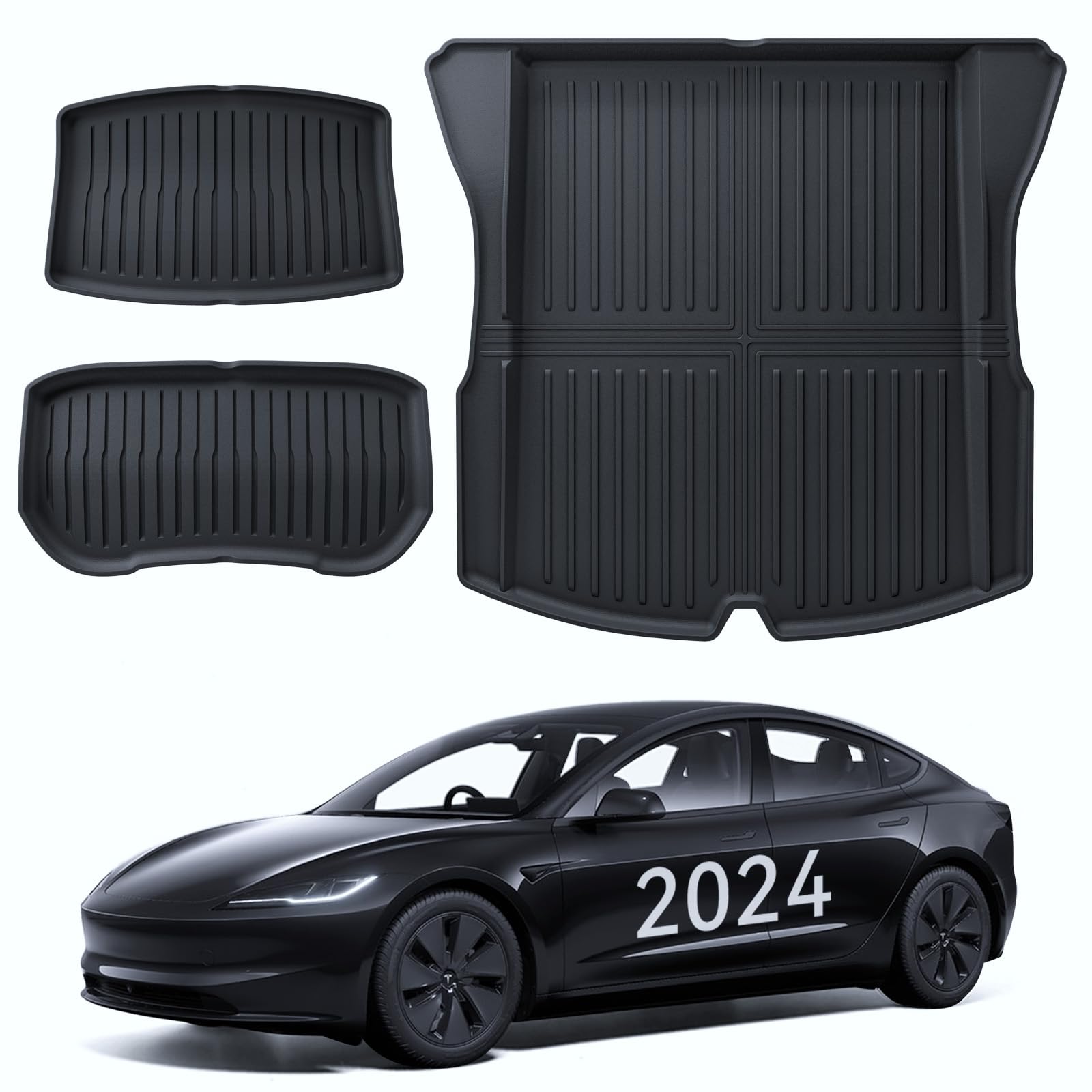 LANTU Kofferraummatte 3 Pcs für Tesla Model 3 2024-2025 Allwetter TPE Schutzmatte, Hinten, Untere und Vordere Kofferraummatte rutschfest & Wasserdicht für Tesla Model 3 Highland Zubehör von LANTU