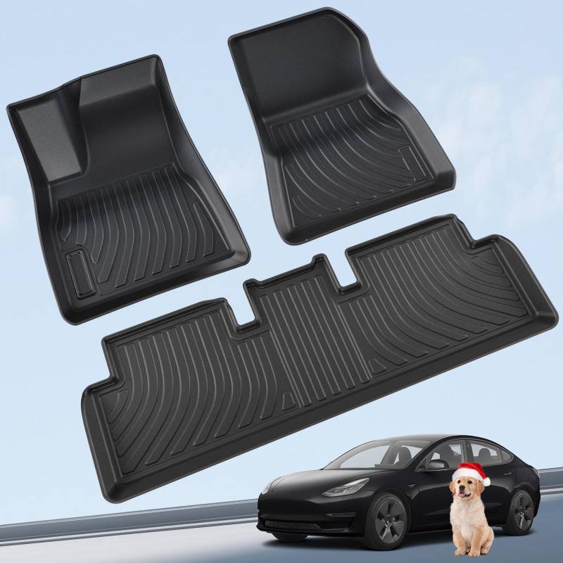 LANTU Fußmatten 3 Pcs für Tesla Model 3 Allwetter 3D Hoher Rand rutschfest Wasserdicht Fußmatten 3-lagiges Design Bodenbeläge für Model 3 2021 2022 2023 Tesla Model 3 Zubehör von LANTU